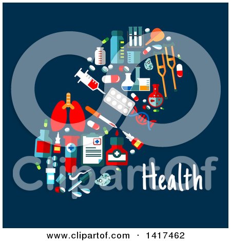 Clipart of a Pill Formed of Medical Icons with Text - Royalty Free Vector Illustration by Vector Tradition SM