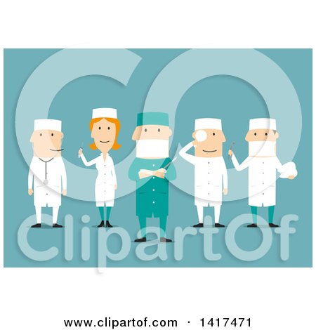Clipart of a Flat Design Medical Team, on Blue - Royalty Free Vector Illustration by Vector Tradition SM