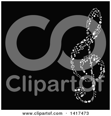 Clipart of a Clef Made of White Music Notes on Black - Royalty Free Vector Illustration by Vector Tradition SM