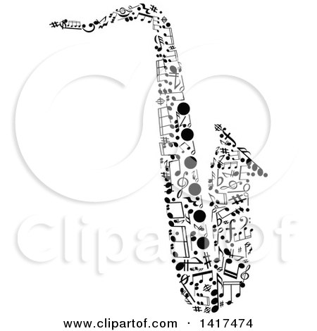Clipart of a Black Saxophone Made of Music Notes - Royalty Free Vector Illustration by Vector Tradition SM
