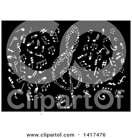 Clipart of a Clef and White Music Notes on Black - Royalty Free Vector Illustration by Vector Tradition SM