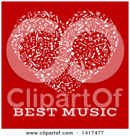 Clipart of a White Heart Made of Music Notes with Text on Red - Royalty Free Vector Illustration by Vector Tradition SM