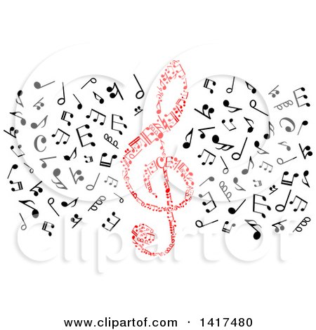 Clipart of a Red Clef and Music Notes - Royalty Free Vector Illustration by Vector Tradition SM