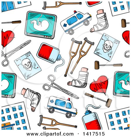 Clipart of a Seamless Background Pattern of Medical Icons - Royalty Free Vector Illustration by Vector Tradition SM