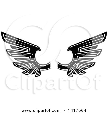 Clipart of a Pair of Black and White Feathered Wings - Royalty Free Vector Illustration by Vector Tradition SM