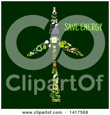 Clipart of a Wind Turbine Formed of Icons, with Text on Green - Royalty Free Vector Illustration by Vector Tradition SM