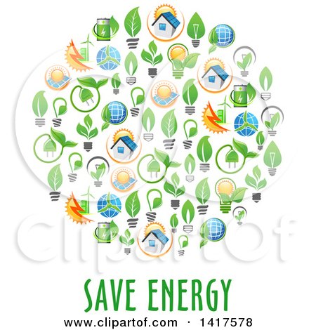 Clipart of a Circle Formed of Green Energy Icons with Text - Royalty Free Vector Illustration by Vector Tradition SM
