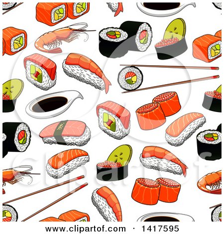 Clipart of a Seamless Background Pattern of Sushi - Royalty Free Vector Illustration by Vector Tradition SM