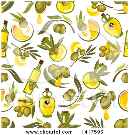 Clipart of a Seamless Background Pattern of Green Olives and Oil - Royalty Free Vector Illustration by Vector Tradition SM