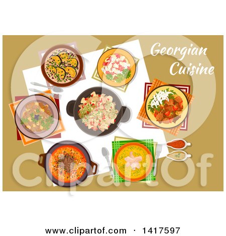 Clipart of a Table with Georgian Cuisine and Text - Royalty Free Vector Illustration by Vector Tradition SM