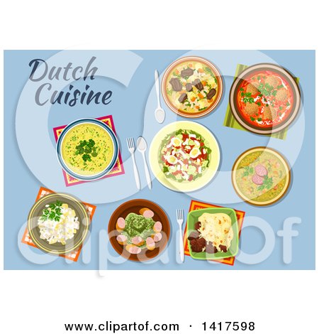 Clipart of a Table with Dutch Cuisine and Text - Royalty Free Vector Illustration by Vector Tradition SM