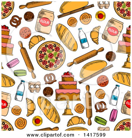 Clipart of a Seamless Background Pattern of Baked Food - Royalty Free Vector Illustration by Vector Tradition SM