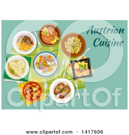 Clipart of a Table with Austrian Cuisine and Text - Royalty Free Vector Illustration by Vector Tradition SM