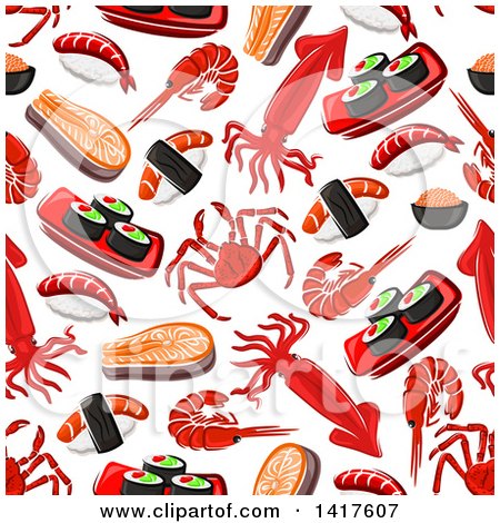 Clipart of a Seamless Background Pattern of Seafood - Royalty Free Vector Illustration by Vector Tradition SM