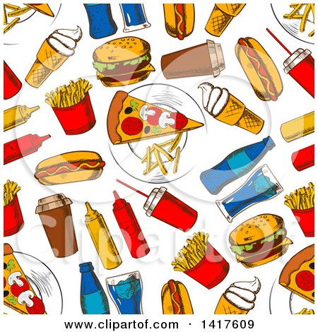 Clipart of a Seamless Background Pattern of Junk Food - Royalty Free Vector Illustration by Vector Tradition SM