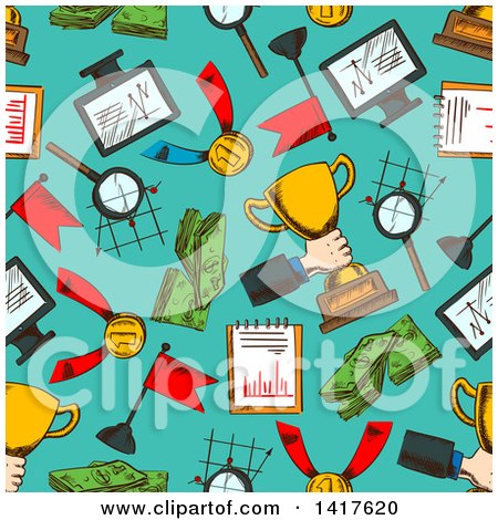 Clipart of a Seamless Background Pattern of Financial Icons - Royalty Free Vector Illustration by Vector Tradition SM