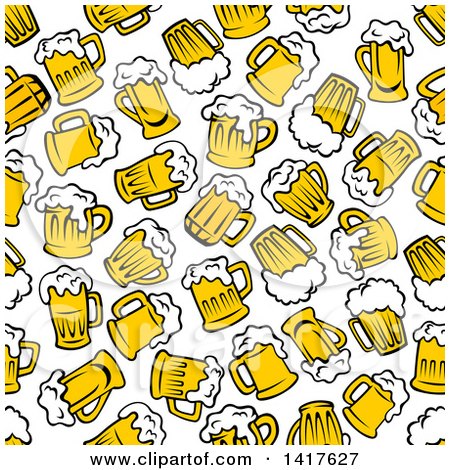 Clipart of a Seamless Background Pattern of Beer Mugs - Royalty Free Vector Illustration by Vector Tradition SM