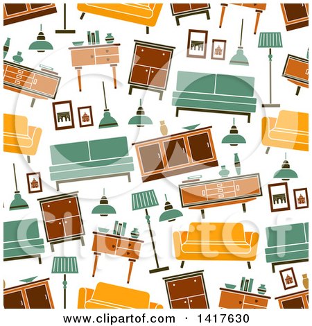 Clipart of a Seamless Background Pattern of Furniture - Royalty Free Vector Illustration by Vector Tradition SM