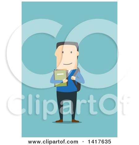 Clipart of a Flat Design Male College Student, on Blue - Royalty Free Vector Illustration by Vector Tradition SM