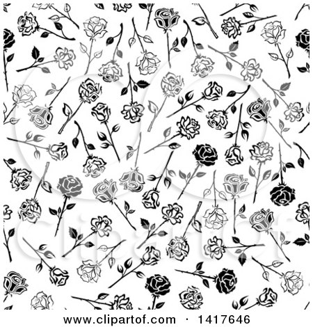 Clipart of a Seamless Background Pattern of Black and White Roses - Royalty Free Vector Illustration by Vector Tradition SM