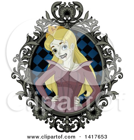 Clipart of a Halloween Zombie Sleeping Beauty Princess in an Ornate Frame - Royalty Free Vector Illustration by Pushkin