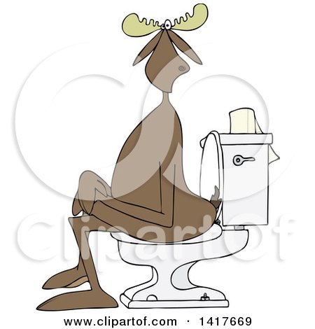 Clipart of a Cartoon Moose Sitting Cross Legged on a Toilet - Royalty Free Vector Illustration by djart