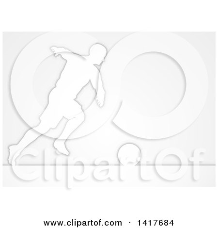 Clipart of a Silhouette of a Soccer Football Player About to Kick the Ball - Royalty Free Vector Illustration by AtStockIllustration