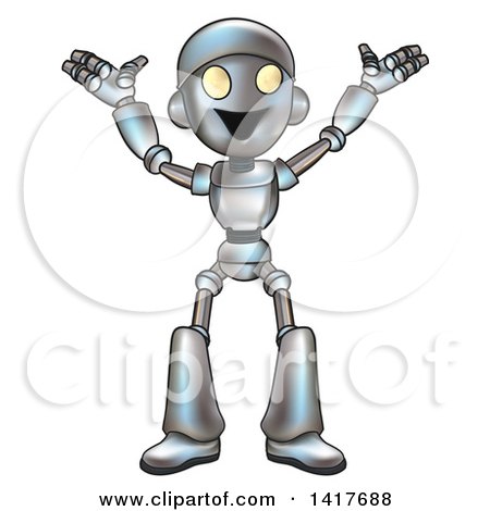 Clipart of a Cartoon Happy Robot Cheering - Royalty Free Vector Illustration by AtStockIllustration