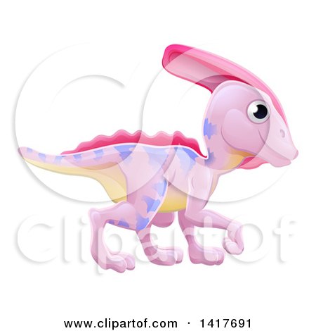 Clipart of a Cute Pink Parasaurolophus Dinosaur - Royalty Free Vector Illustration by AtStockIllustration