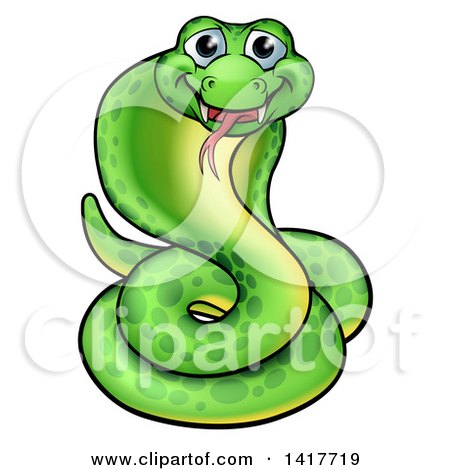 Clipart of a Cartoon Happy Green Cobra Snake - Royalty Free Vector Illustration by AtStockIllustration