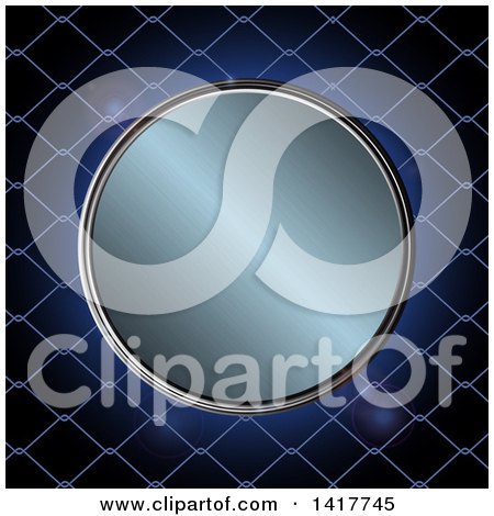 Clipart of a Round Metallic Circle over Metal Fencing - Royalty Free Vector Illustration by elaineitalia