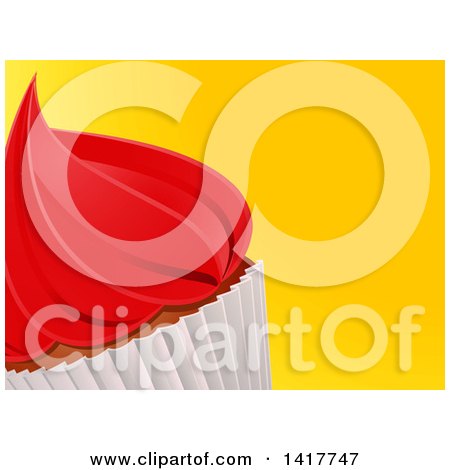 Clipart of a Cropped Cupcake with Red Icing on a Yellow Background - Royalty Free Vector Illustration by elaineitalia