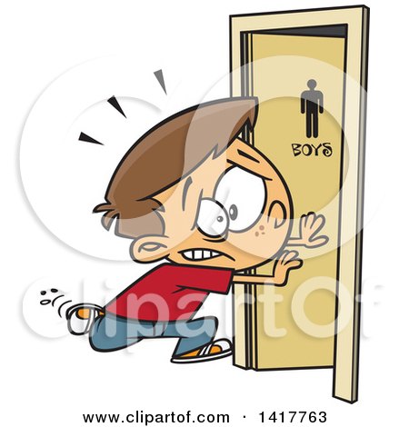 Clipart of a Cartoon Caucasian School Boy Running to the Bathroom - Royalty Free Vector Illustration by toonaday