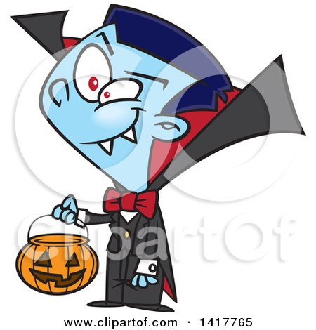 Clipart of a Cartoon Vampire Boy Trick or Treating on Halloween - Royalty Free Vector Illustration by toonaday