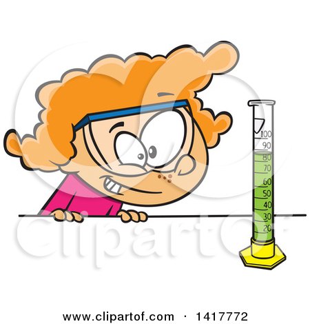 Clipart of a Cartoon Caucasian School Girl Looking at a Science or Chemistry Cylinder - Royalty Free Vector Illustration by toonaday