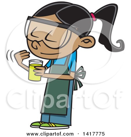 Clipart of a Cartoon School Girl Looking at a Smelling a Chemical in Science Class - Royalty Free Vector Illustration by toonaday