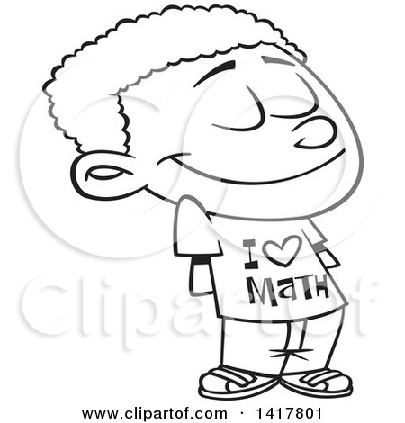 Clipart of a Cartoon Black and White African American School Boy Wearing an I Love Math Shirt - Royalty Free Vector Illustration by toonaday