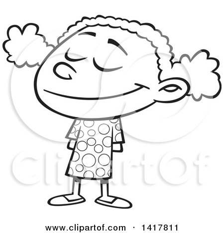 Clipart of a Cartoon Black and White Happy African American School Girl Smiling - Royalty Free Vector Illustration by toonaday