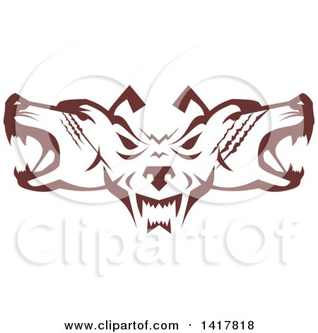 Clipart of Retro Brown Wolf Heads Facing Front and to the Sides - Royalty Free Vector Illustration by patrimonio