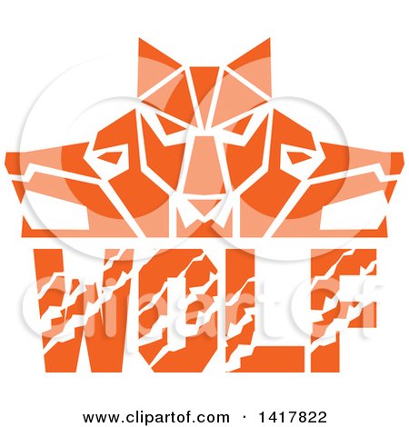 Clipart of Retro Orange Wolf Heads Facing Front and to the Sides over Text - Royalty Free Vector Illustration by patrimonio