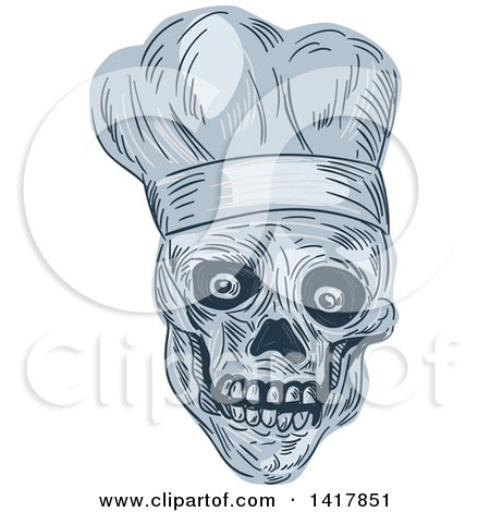 Clipart of a Sketched Skull Chef Head - Royalty Free Vector Illustration by patrimonio
