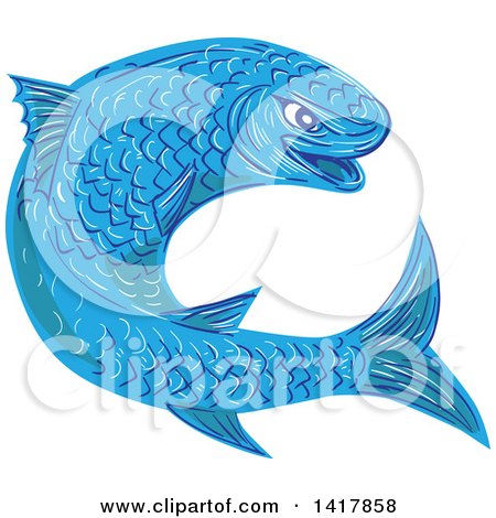 Clipart of a Sketched Blue Mullet Fish - Royalty Free Vector Illustration by patrimonio