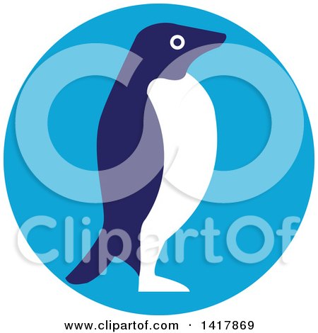 Clipart of a Retro Adelie Penguin in Profile in a Blue Circle - Royalty Free Vector Illustration by patrimonio