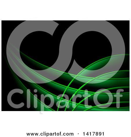 Clipart of a Background of Green Swooshes and Waves on Black - Royalty Free Vector Illustration by dero