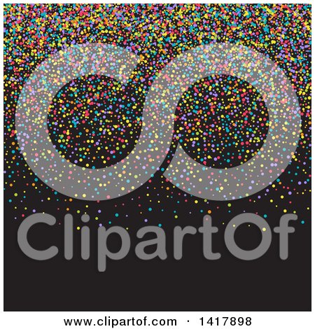 Clipart of a Background of Colorful Party Confetti on Black - Royalty Free Vector Illustration by KJ Pargeter