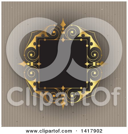 Clipart of a Fancy Golden Frame on Cardboard Stripes - Royalty Free Vector Illustration by KJ Pargeter