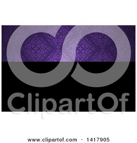 Clipart of a Purple Damask and Black Business Card or Website Background Design - Royalty Free Vector Illustration by KJ Pargeter