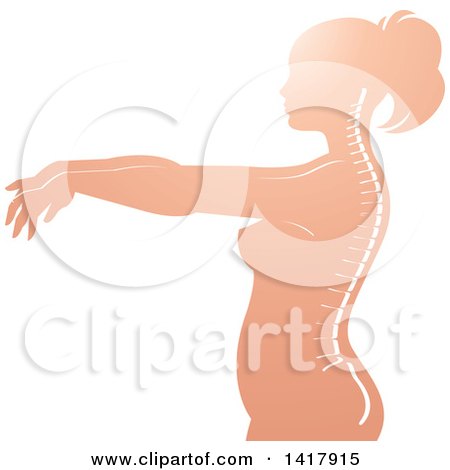 Clipart of a Pink Silhouetted Woman in Profile, with Visible Spine - Royalty Free Vector Illustration by Lal Perera