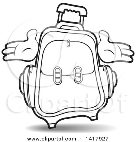 Clipart of a Lineart Suitcase with Hands - Royalty Free Vector Illustration by Lal Perera