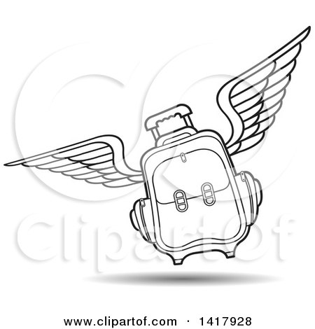 Clipart of a Lineart Flying Suitcase - Royalty Free Vector Illustration by Lal Perera